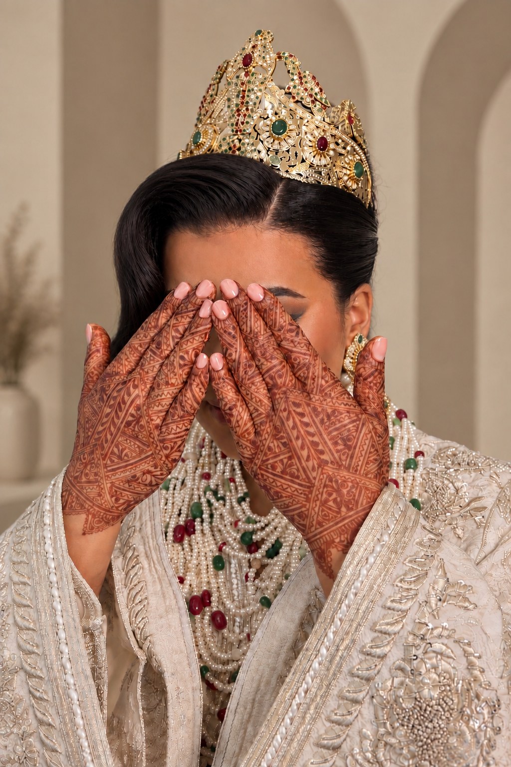 Henna bride with detailed hands and traditional jewellery